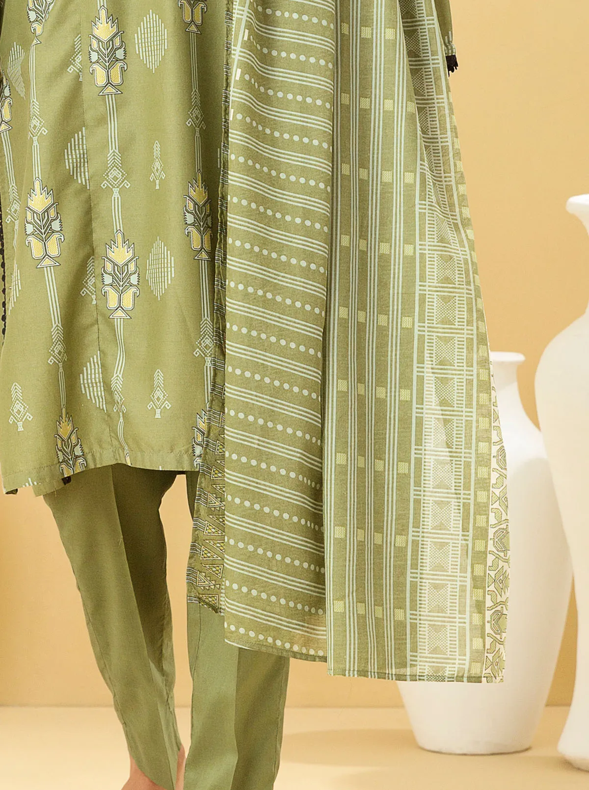 3 PIECE - PRINTED LAWN SUIT - TIMELESS SAGE