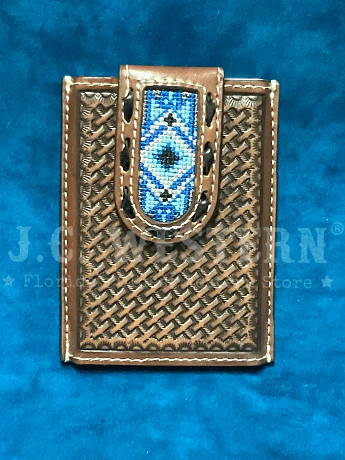 3D D250009802 Mens Smart Wallet Blue Diamond Inlay Brown