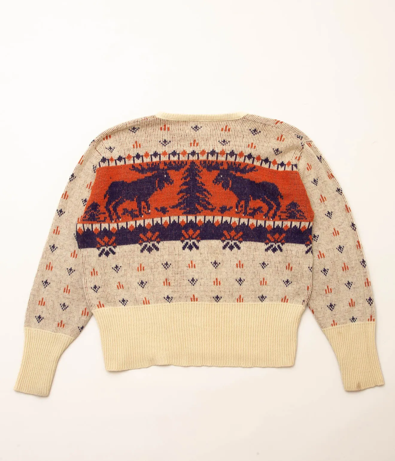 40's 〜 50's Deer Jacquard Sweaters (Natural × Orange)