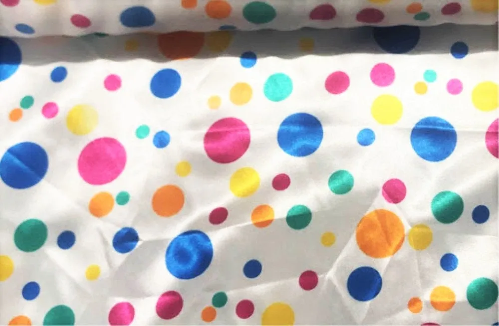 60" Wide 100% Polyester Multi Color Polka Dot Soft Charmeuse Satin Fabric