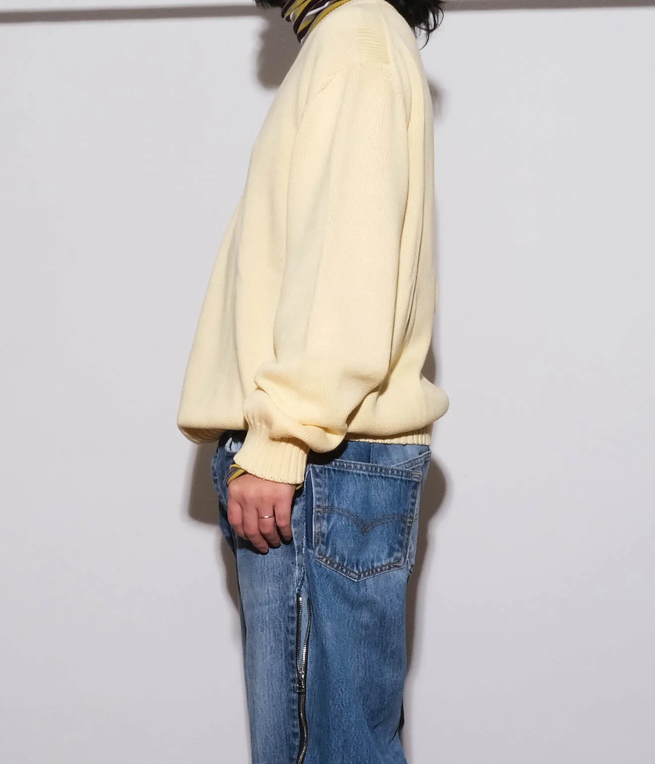 90's Paul Stuart V Neck Cotton Sweaters (Yellow)