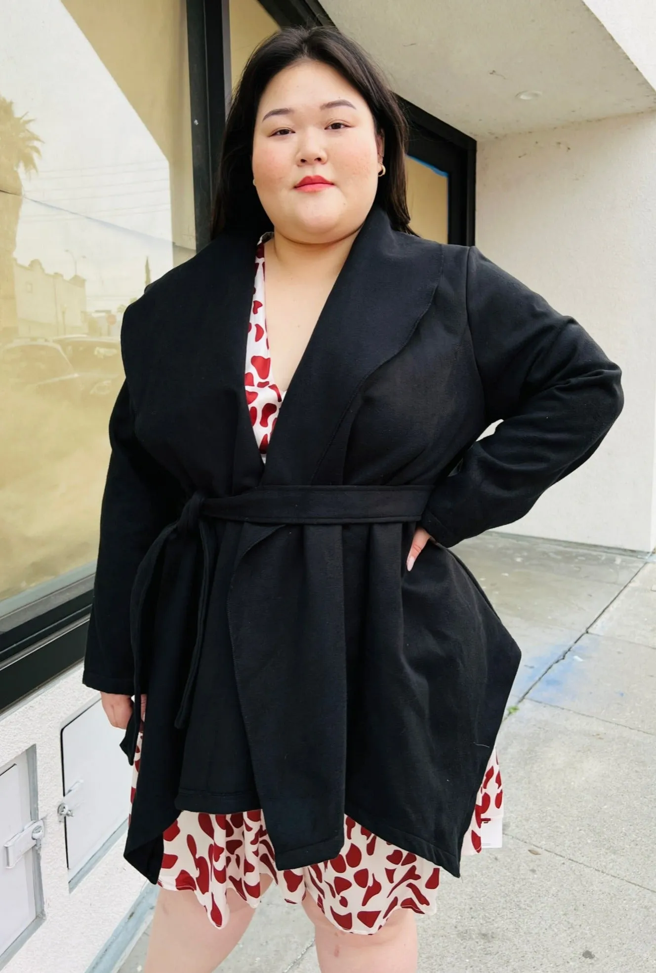Bloomchic Black Collared Coat with Belt, Multiple Sizes Available!