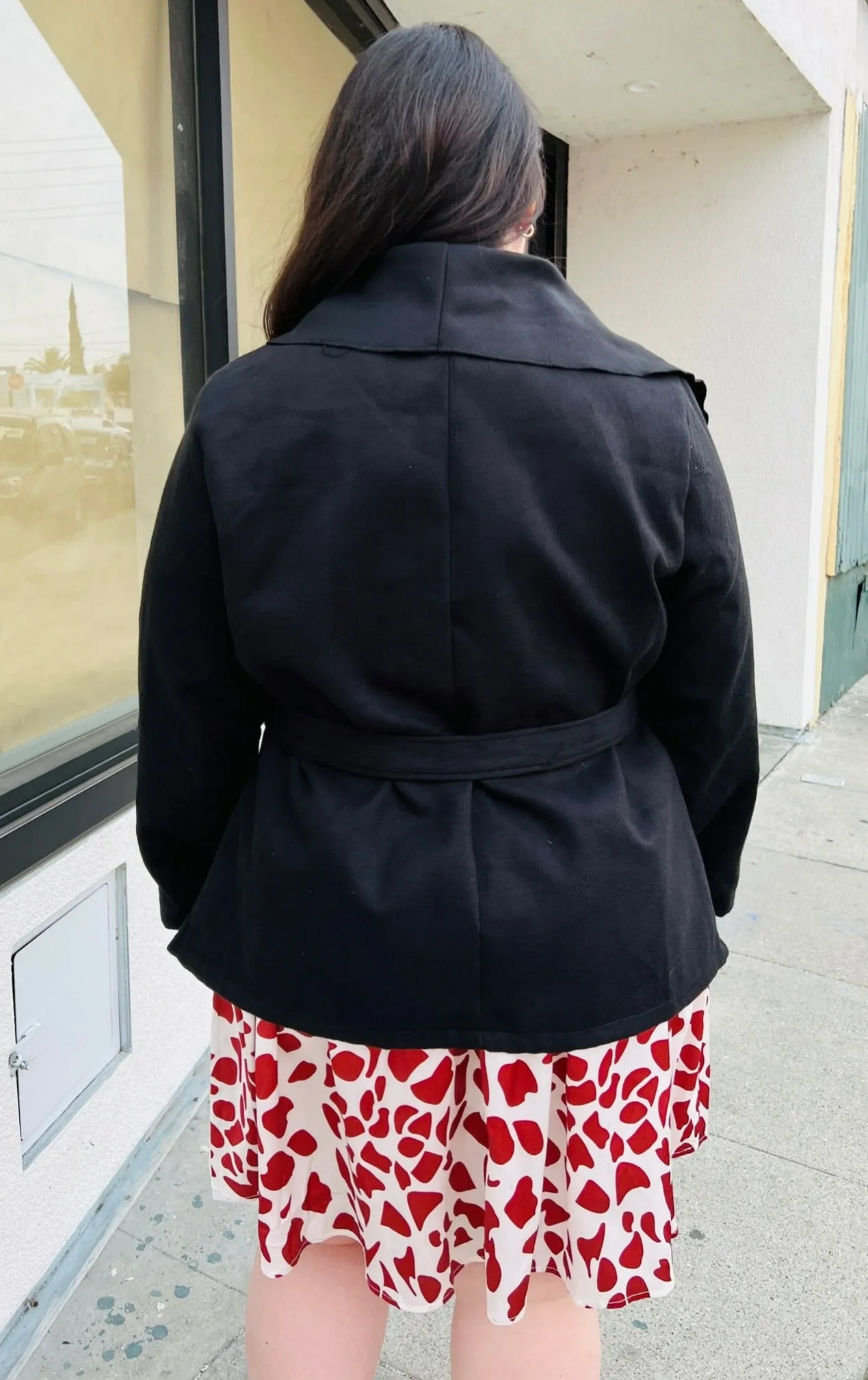 Bloomchic Black Collared Coat with Belt, Multiple Sizes Available!
