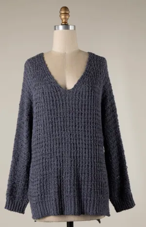 Blue Crochet Knit Sweater
