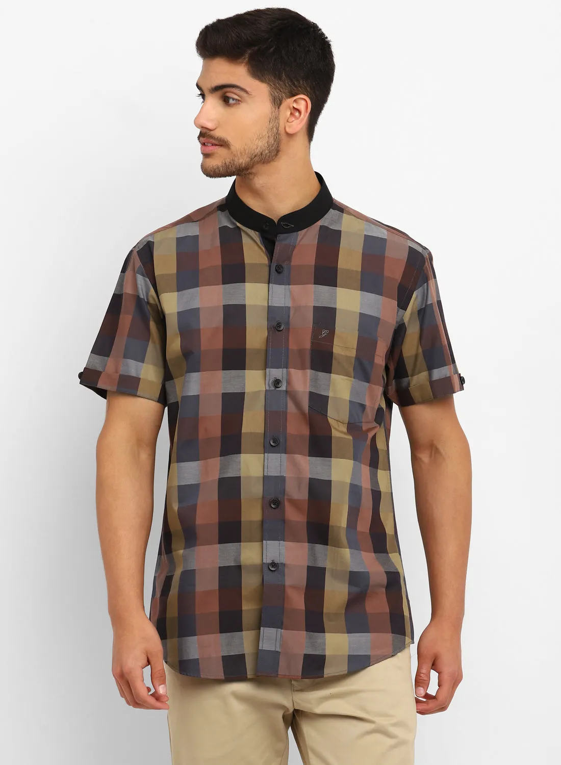 Brown Check Half Sleeve Shirt