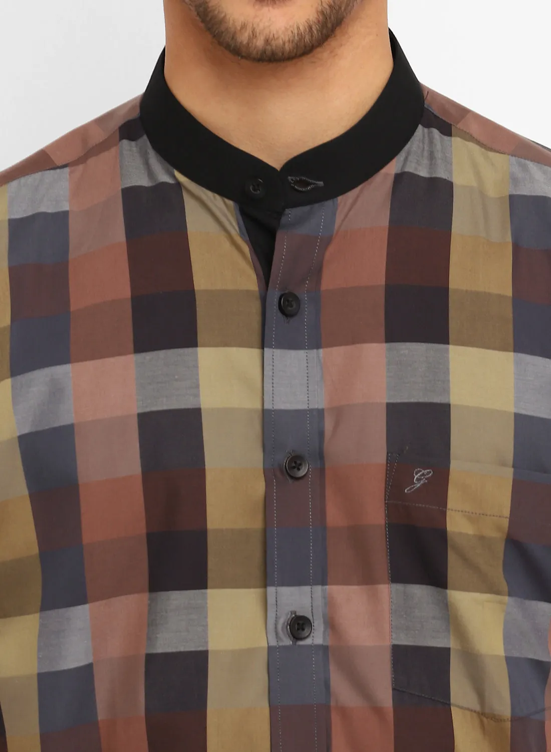 Brown Check Half Sleeve Shirt