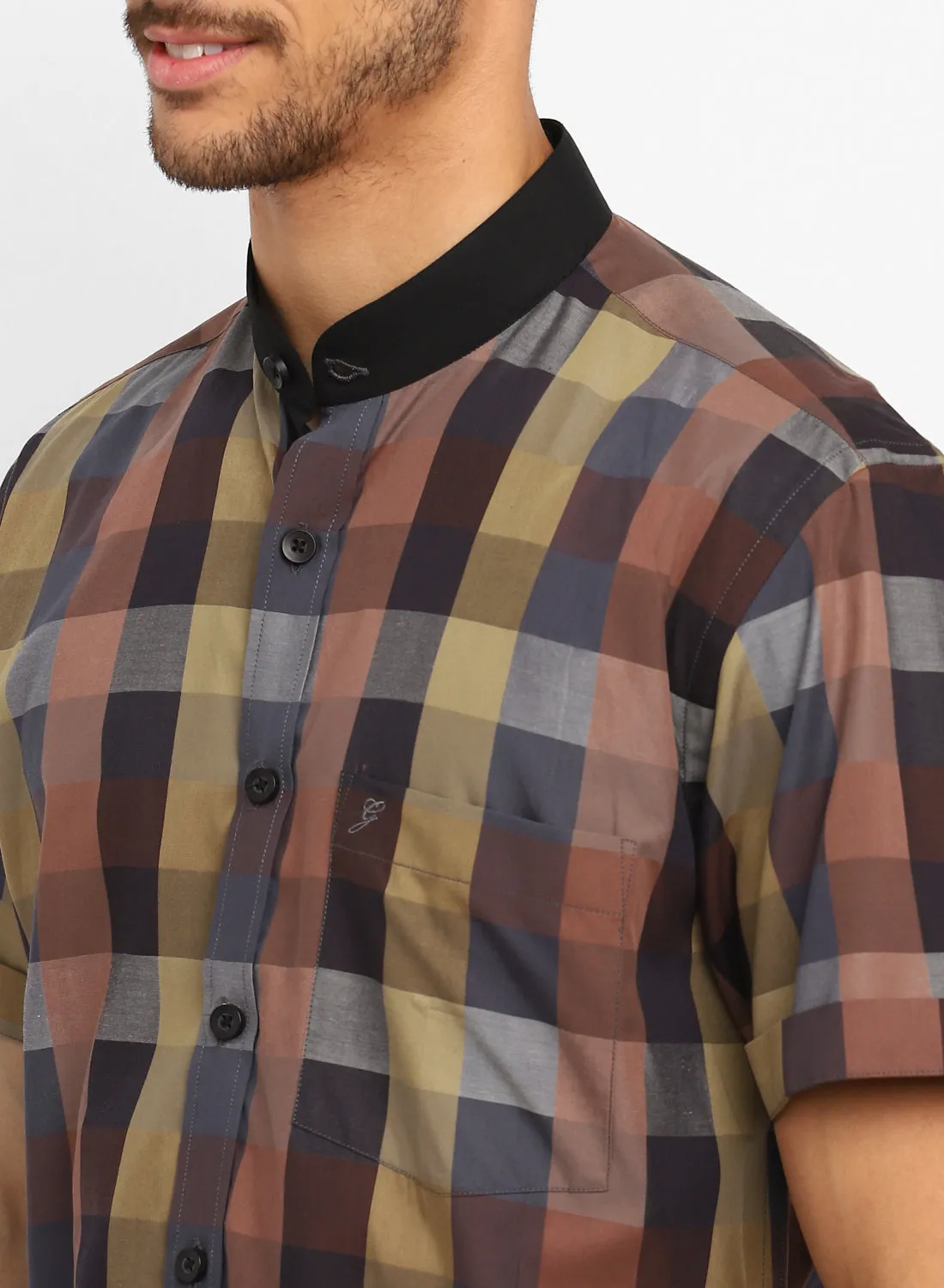 Brown Check Half Sleeve Shirt