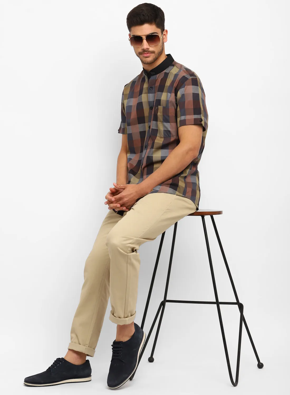 Brown Check Half Sleeve Shirt