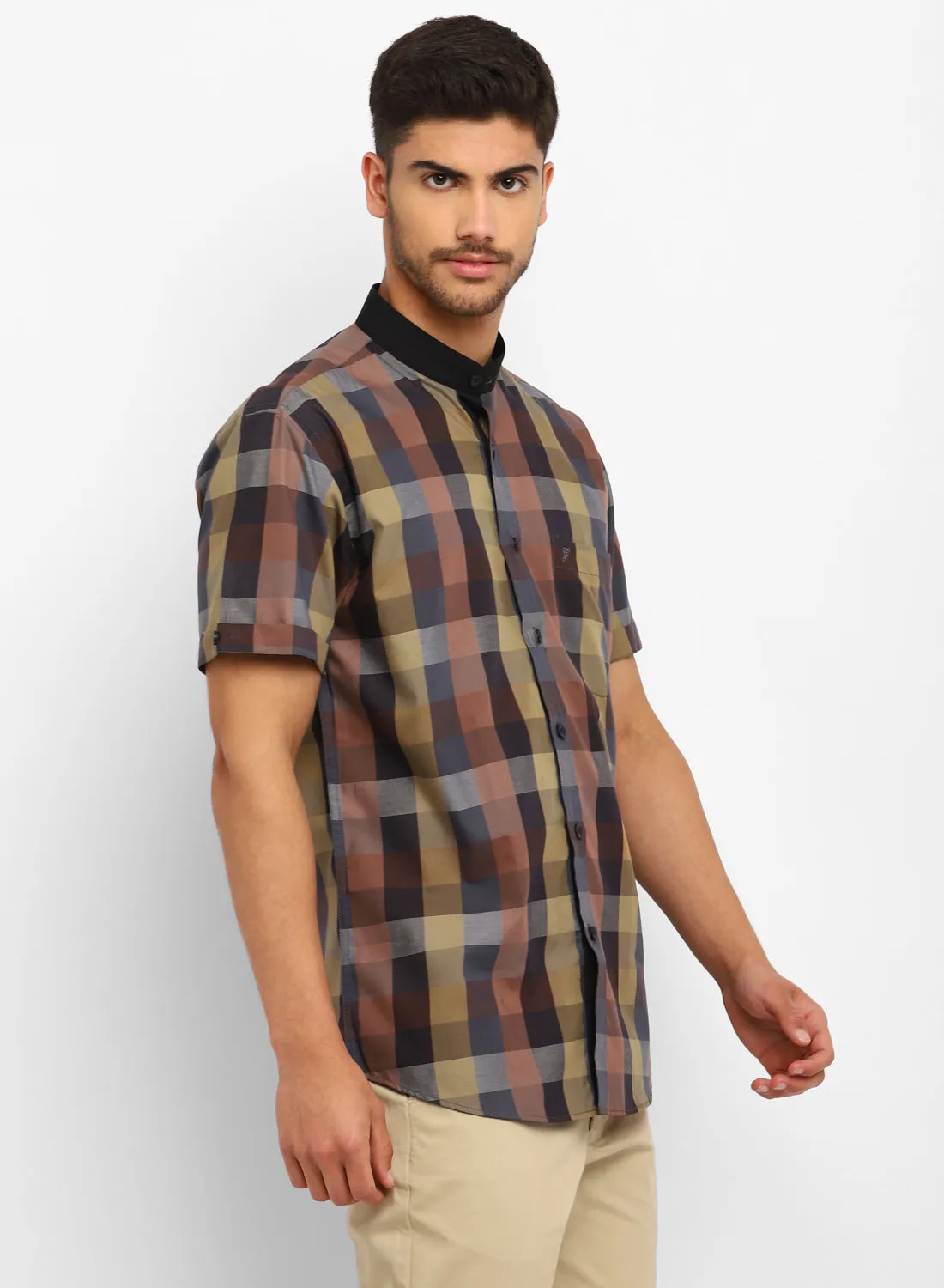 Brown Check Half Sleeve Shirt
