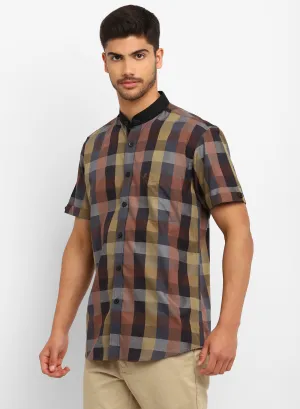 Brown Check Half Sleeve Shirt