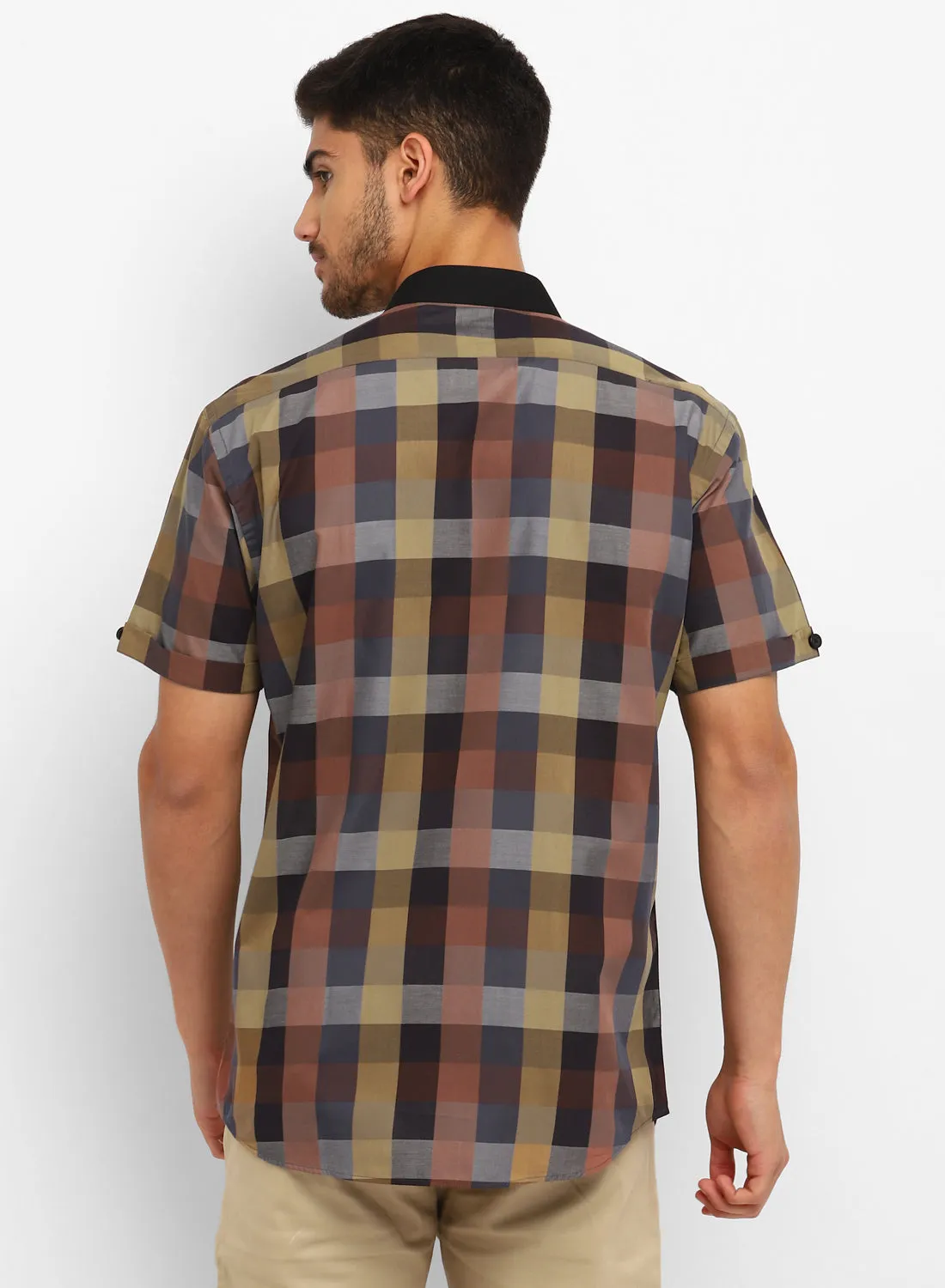 Brown Check Half Sleeve Shirt