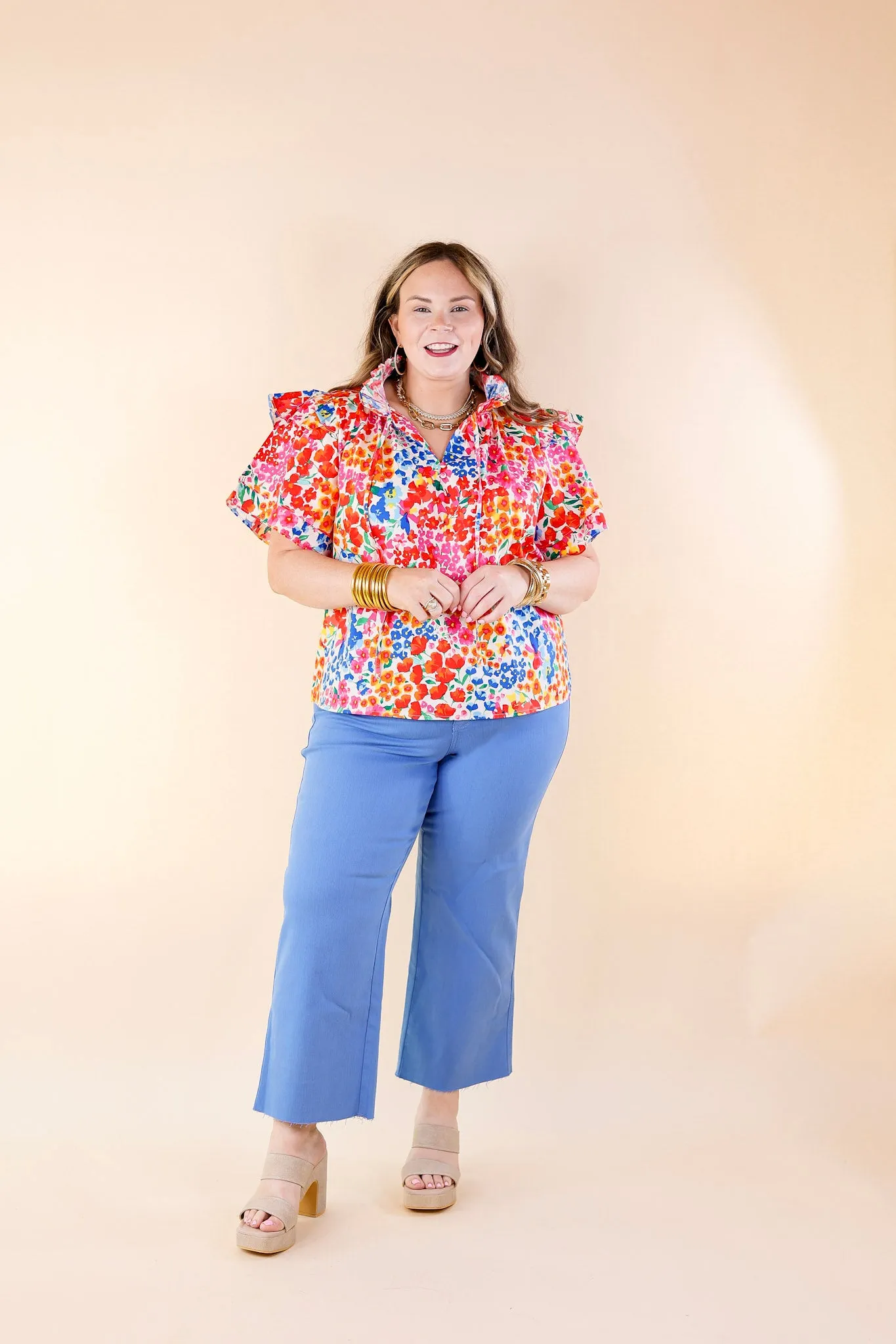 BuddyLove | Shauna Ruffle Shoulder Top in Berry Blue