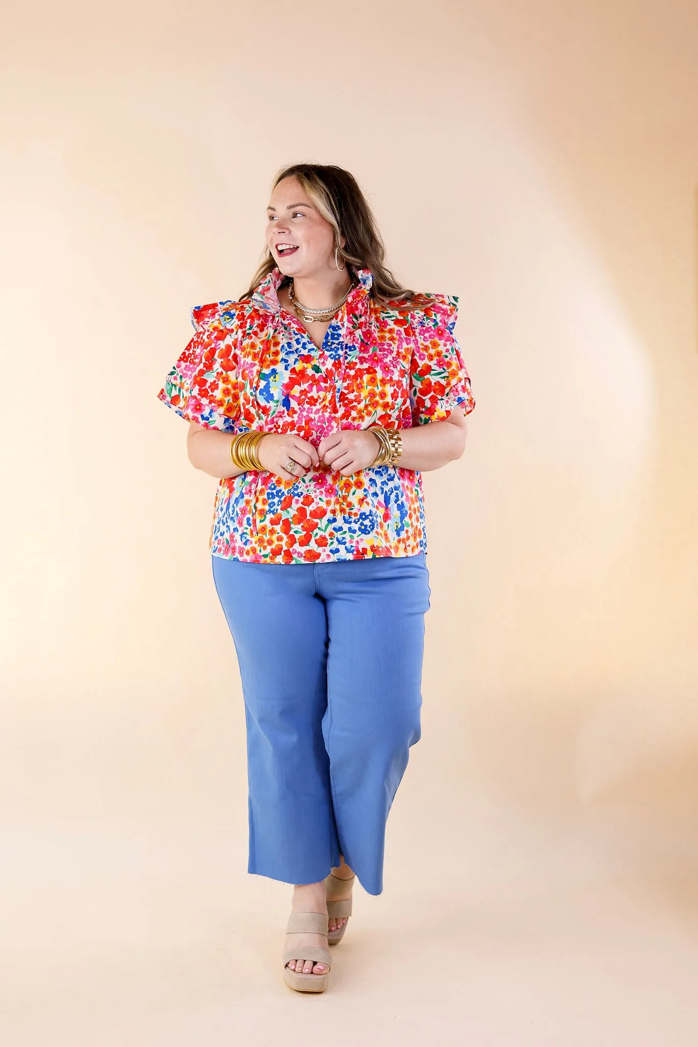 BuddyLove | Shauna Ruffle Shoulder Top in Berry Blue