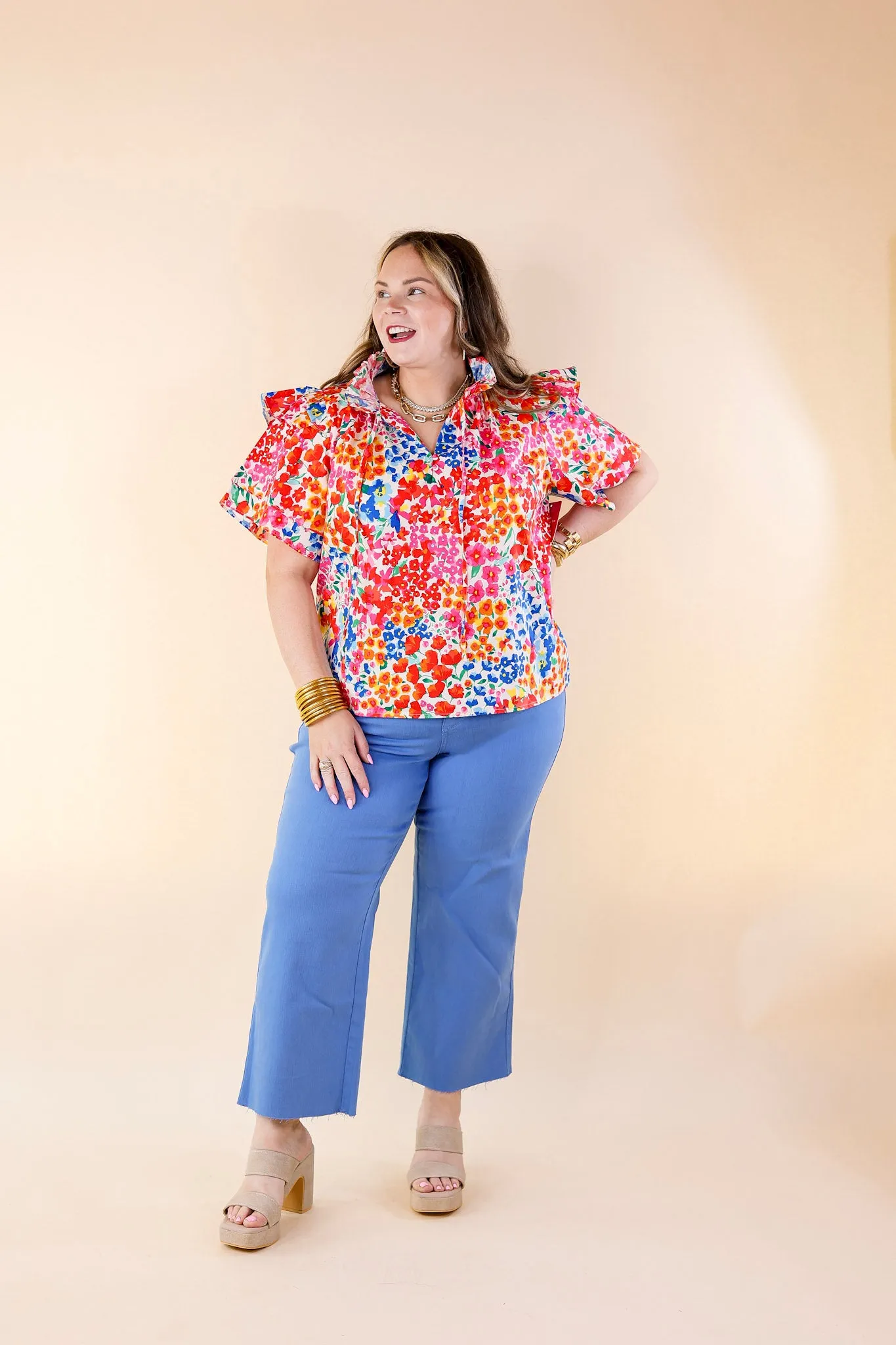 BuddyLove | Shauna Ruffle Shoulder Top in Berry Blue