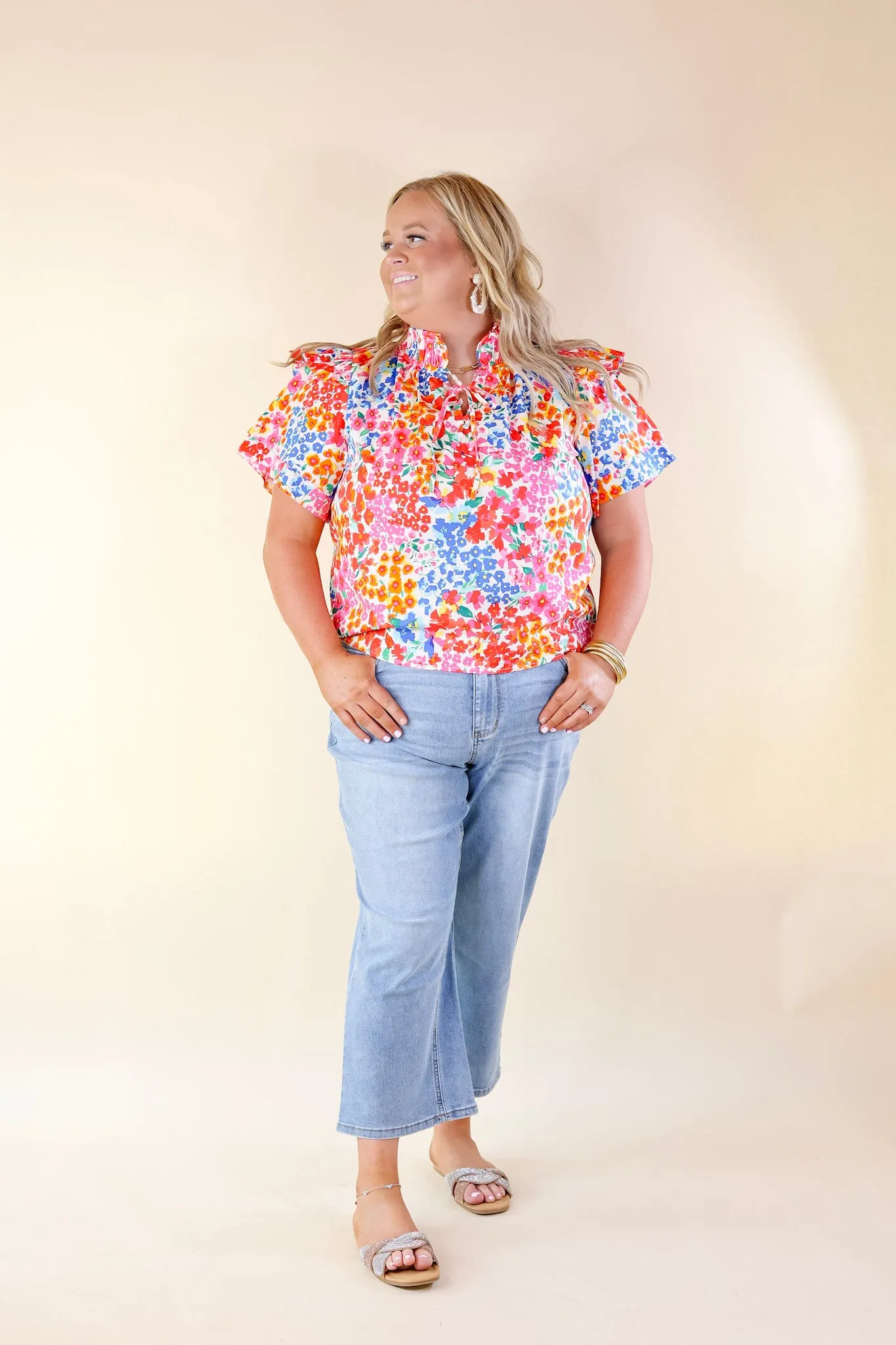 BuddyLove | Shauna Ruffle Shoulder Top in Berry Blue