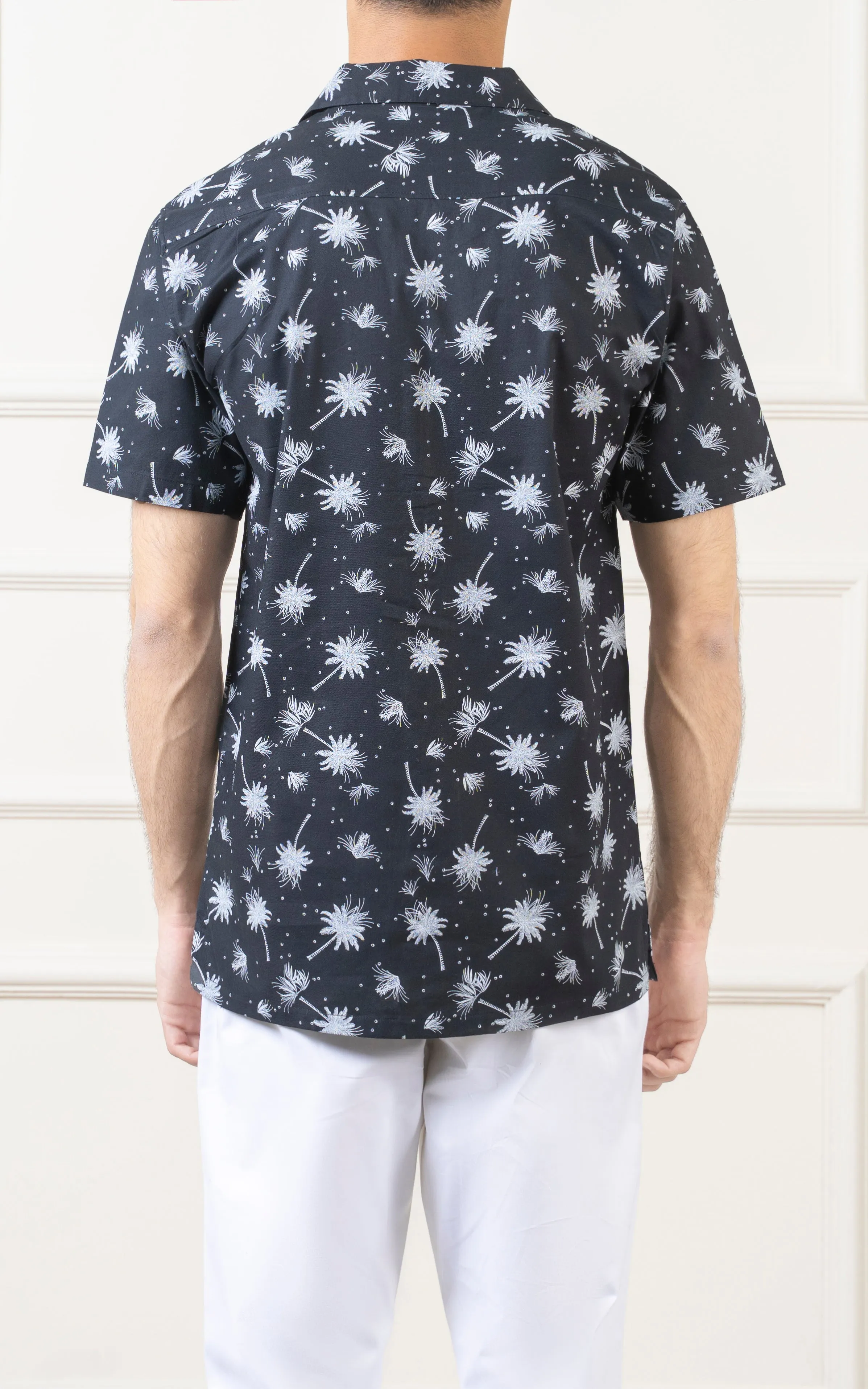 CASUAL SHIRT CUBAN COLLAR BLACK PRINTED