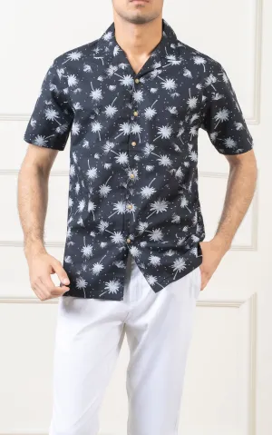 CASUAL SHIRT CUBAN COLLAR BLACK PRINTED