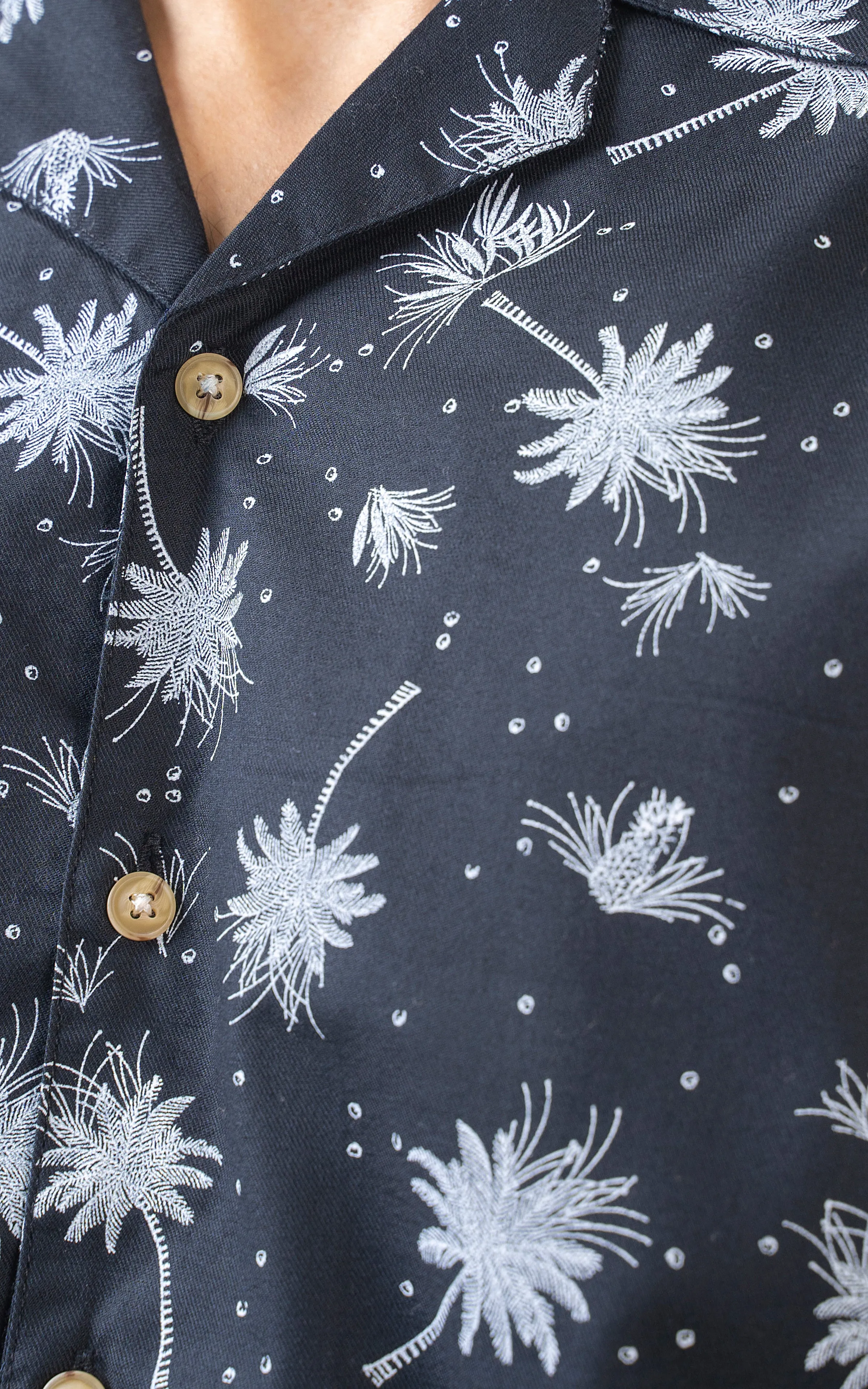 CASUAL SHIRT CUBAN COLLAR BLACK PRINTED