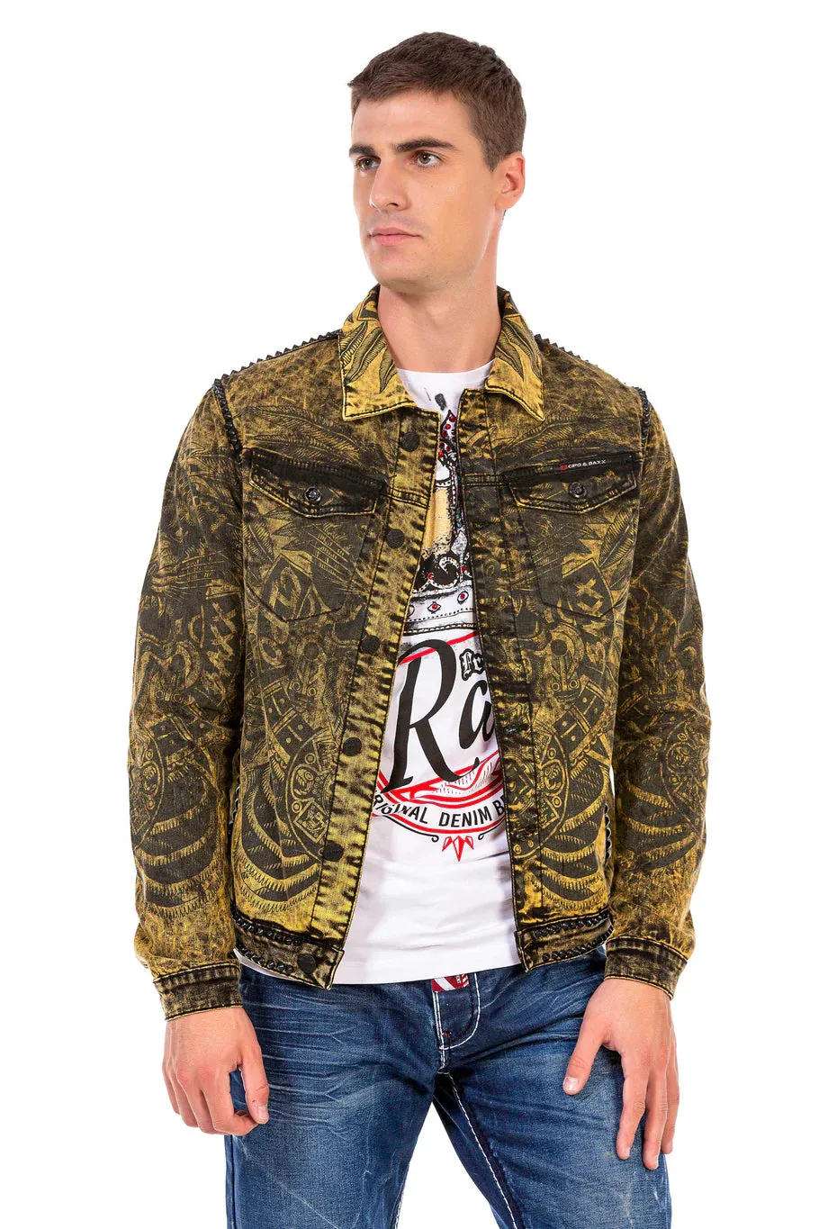 Cipo &amp; Baxx HIGHLAND Men's Biker Jeans Jacket Denim CJ273