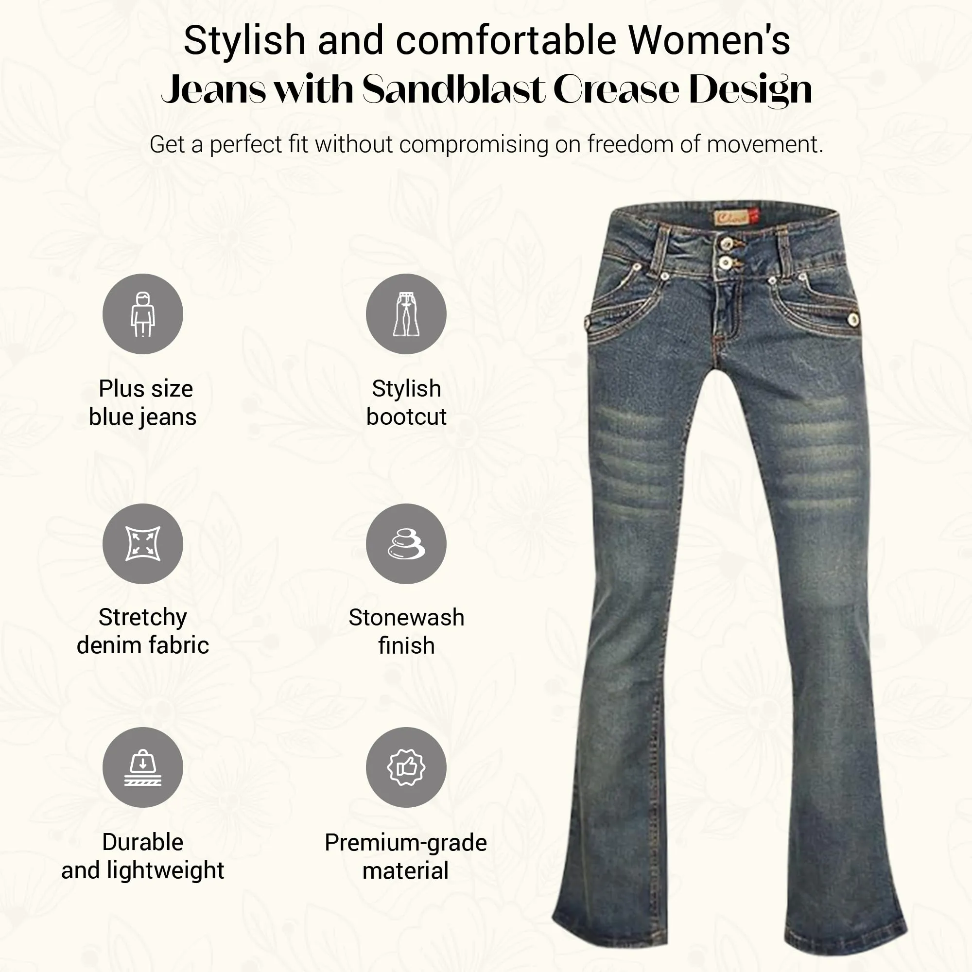 Clove Jeans Bootcut Jeans Women Stretchable Blue Denim Jeans Plus Size 12 to 24