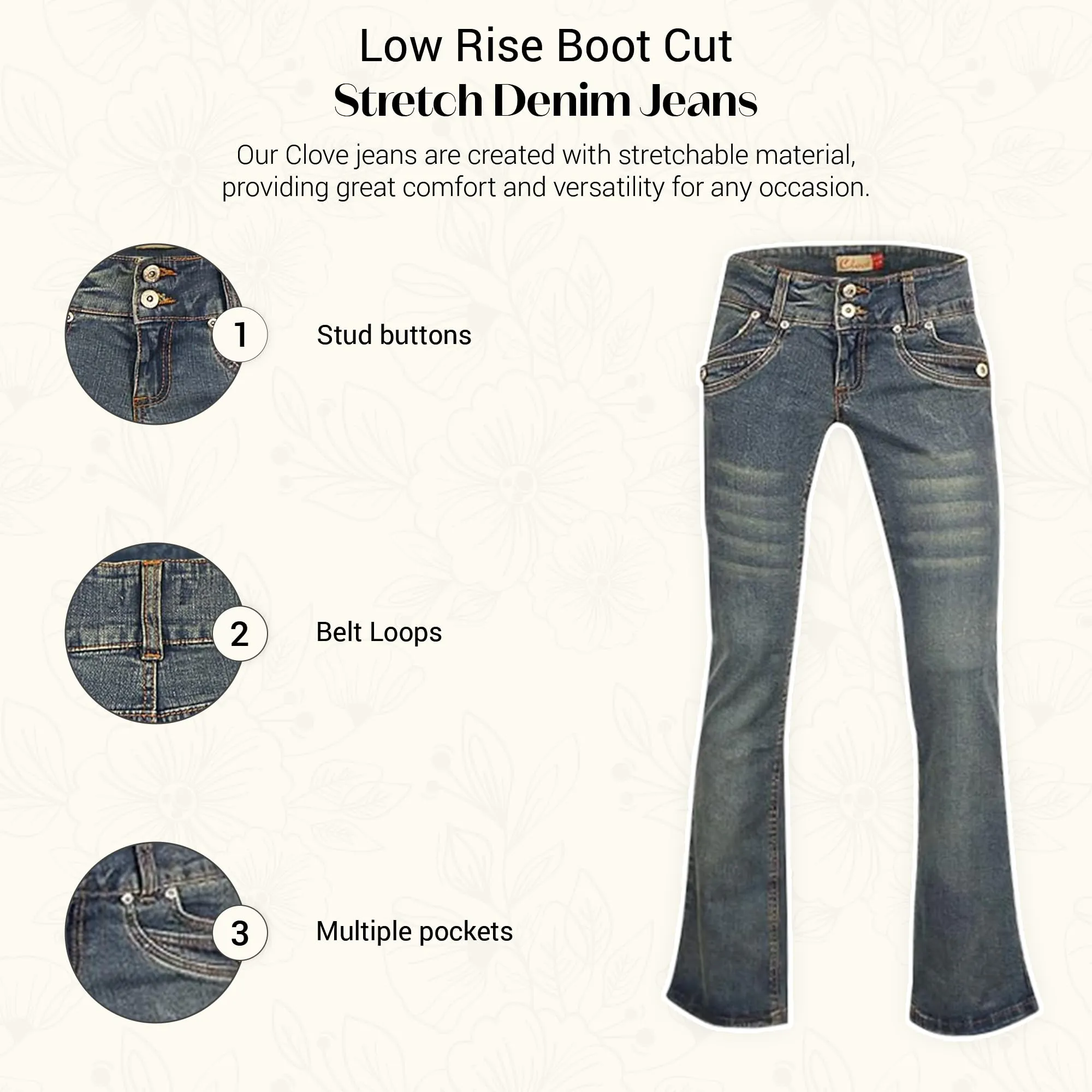 Clove Jeans Bootcut Jeans Women Stretchable Blue Denim Jeans Plus Size 12 to 24