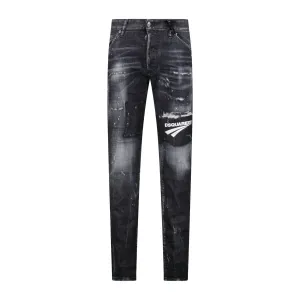 'Cool Guy' Print Logo Slim Fit Jeans Black