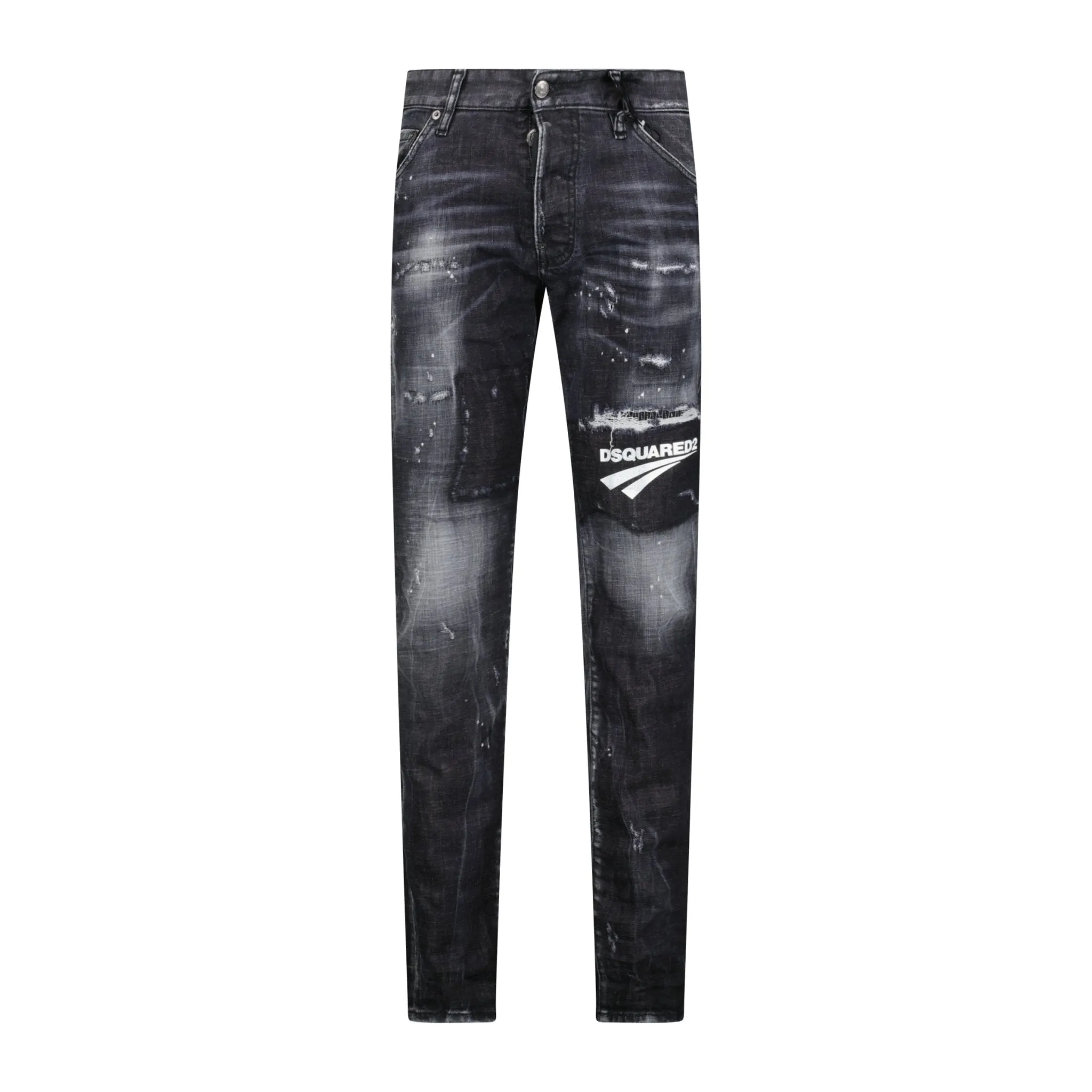 'Cool Guy' Print Logo Slim Fit Jeans Black