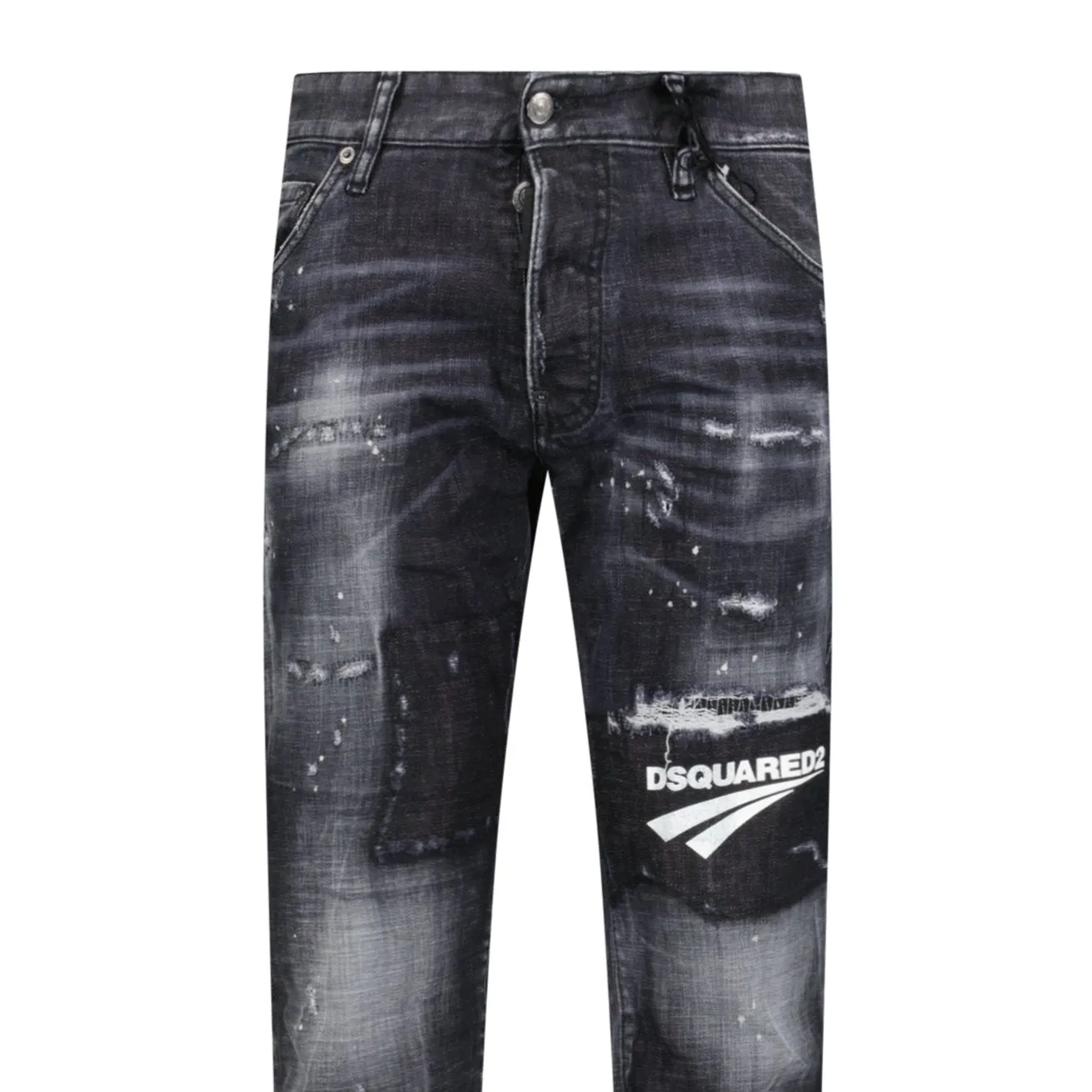 'Cool Guy' Print Logo Slim Fit Jeans Black