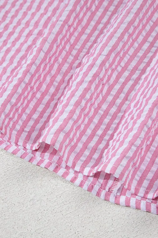 Cotton V neck Pink Striped Dolman Sleeve Blouse