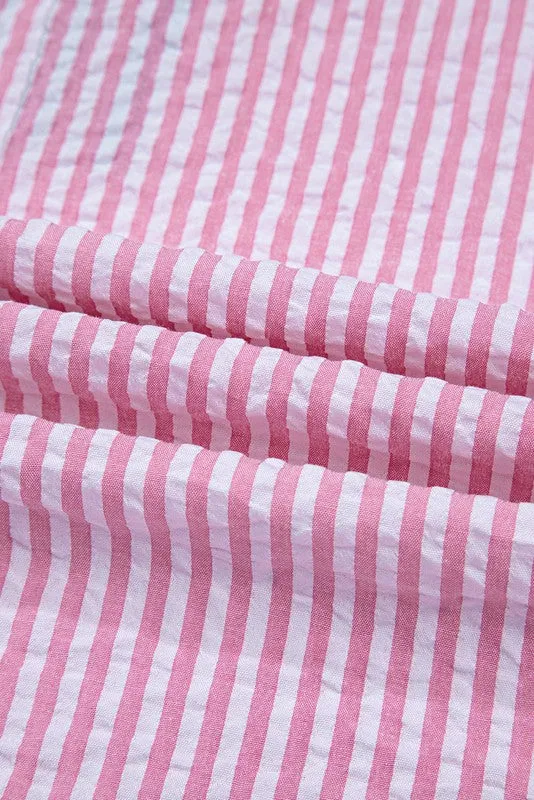 Cotton V neck Pink Striped Dolman Sleeve Blouse