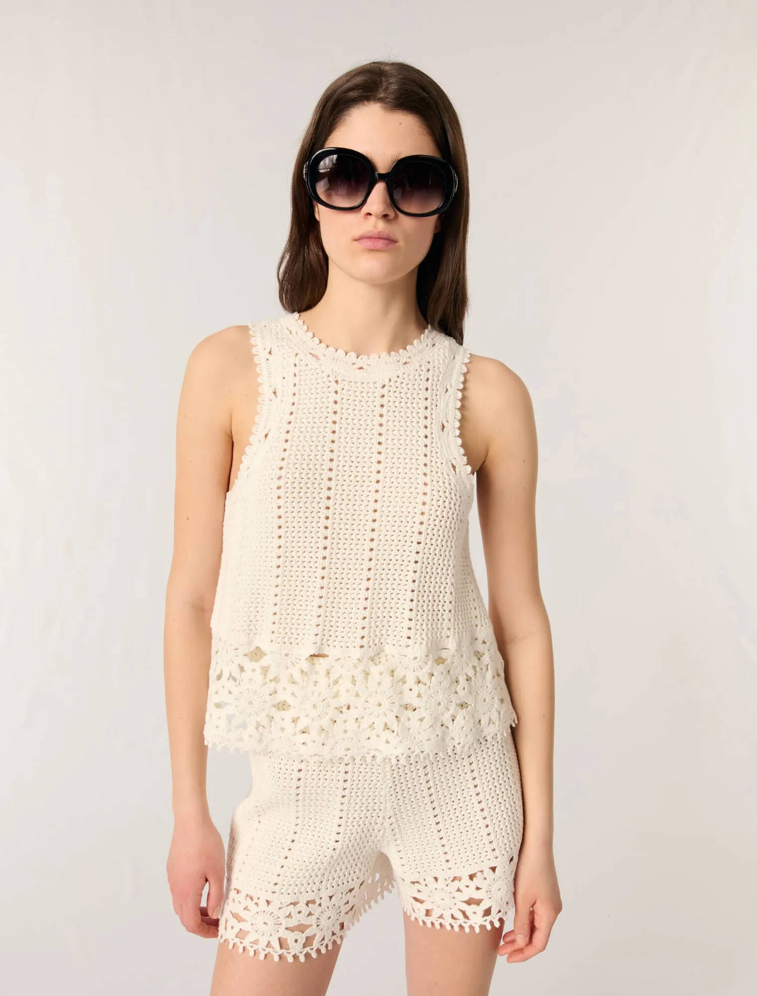 Crochet-knit shorts