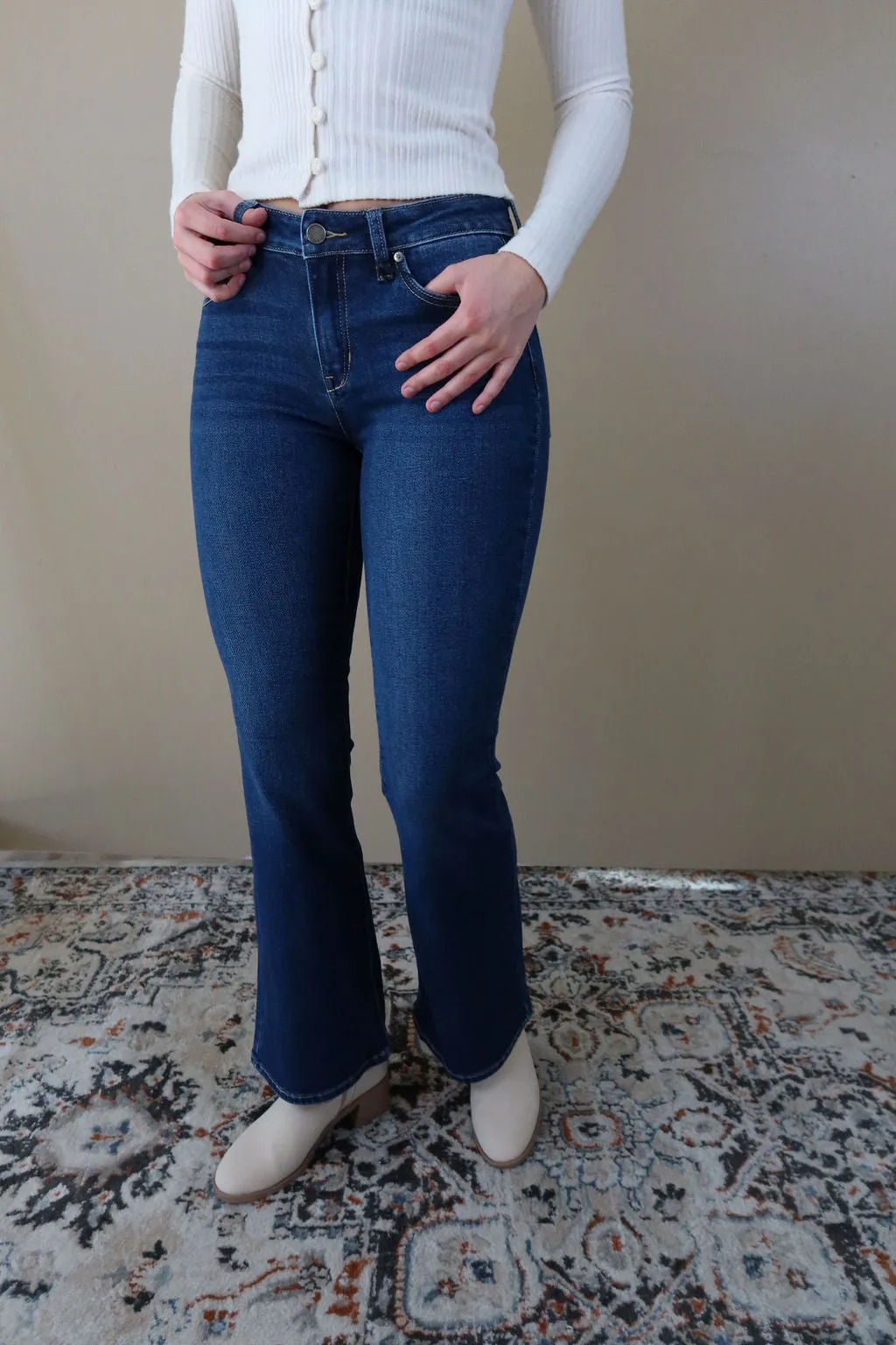 Dark Wash Low Rise Flare Jean