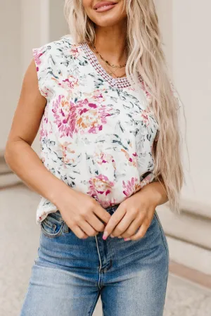 Delightful V Neck Cap Sleeve Floral Blouse