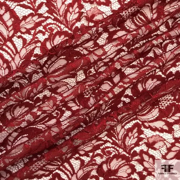 Double Scalloped Leavers Lace - Maroon