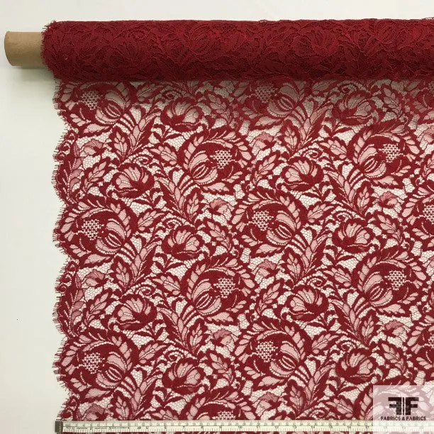 Double Scalloped Leavers Lace - Maroon