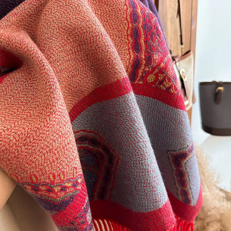 Ethnic Style Retro Design High Quality Multicolor Winter Shawl