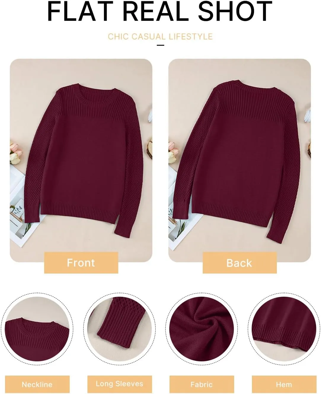 EVALESS Womens Sweaters Casual Long Sleeve Crewneck Cable Knit Lightweight Oversized Crochet Sweater Pullover Tops