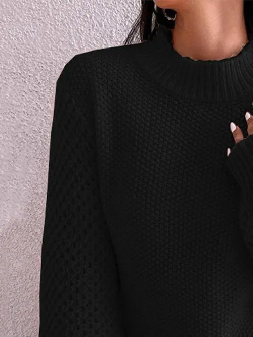 Excellent Warmth Mock Neck Lantern Sleeve Sweater