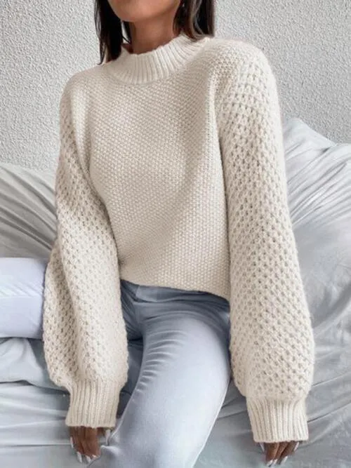 Excellent Warmth Mock Neck Lantern Sleeve Sweater