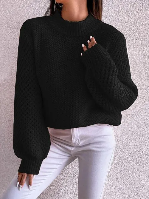 Excellent Warmth Mock Neck Lantern Sleeve Sweater