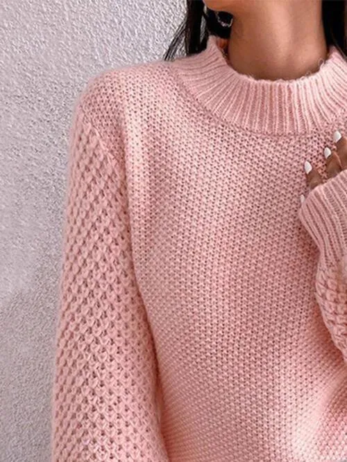 Excellent Warmth Mock Neck Lantern Sleeve Sweater