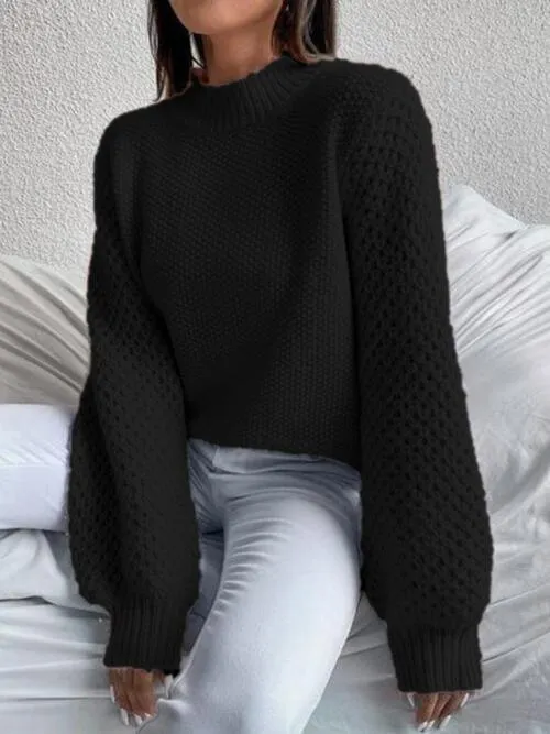 Excellent Warmth Mock Neck Lantern Sleeve Sweater