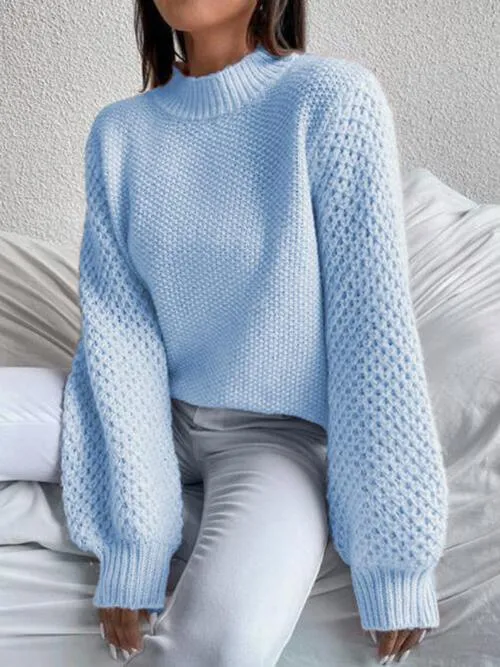 Excellent Warmth Mock Neck Lantern Sleeve Sweater
