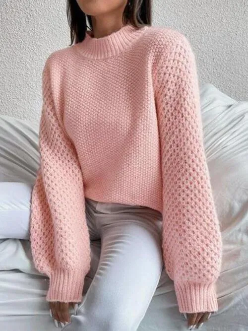 Excellent Warmth Mock Neck Lantern Sleeve Sweater