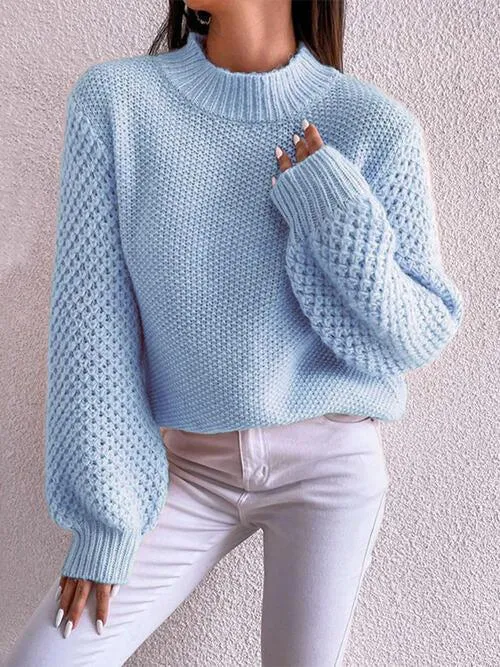 Excellent Warmth Mock Neck Lantern Sleeve Sweater