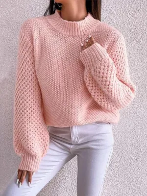 Excellent Warmth Mock Neck Lantern Sleeve Sweater
