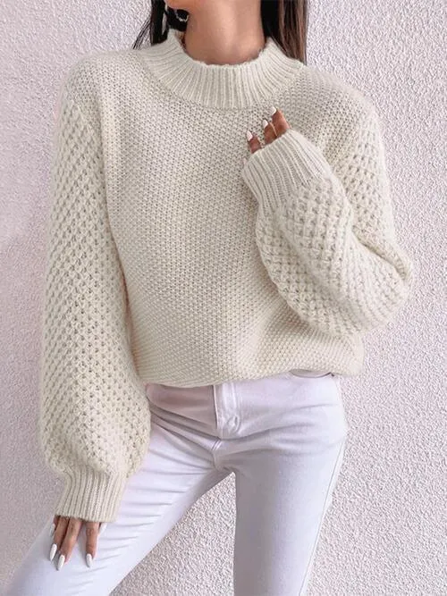 Excellent Warmth Mock Neck Lantern Sleeve Sweater