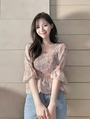 Floral Ruffle Sleeve Top