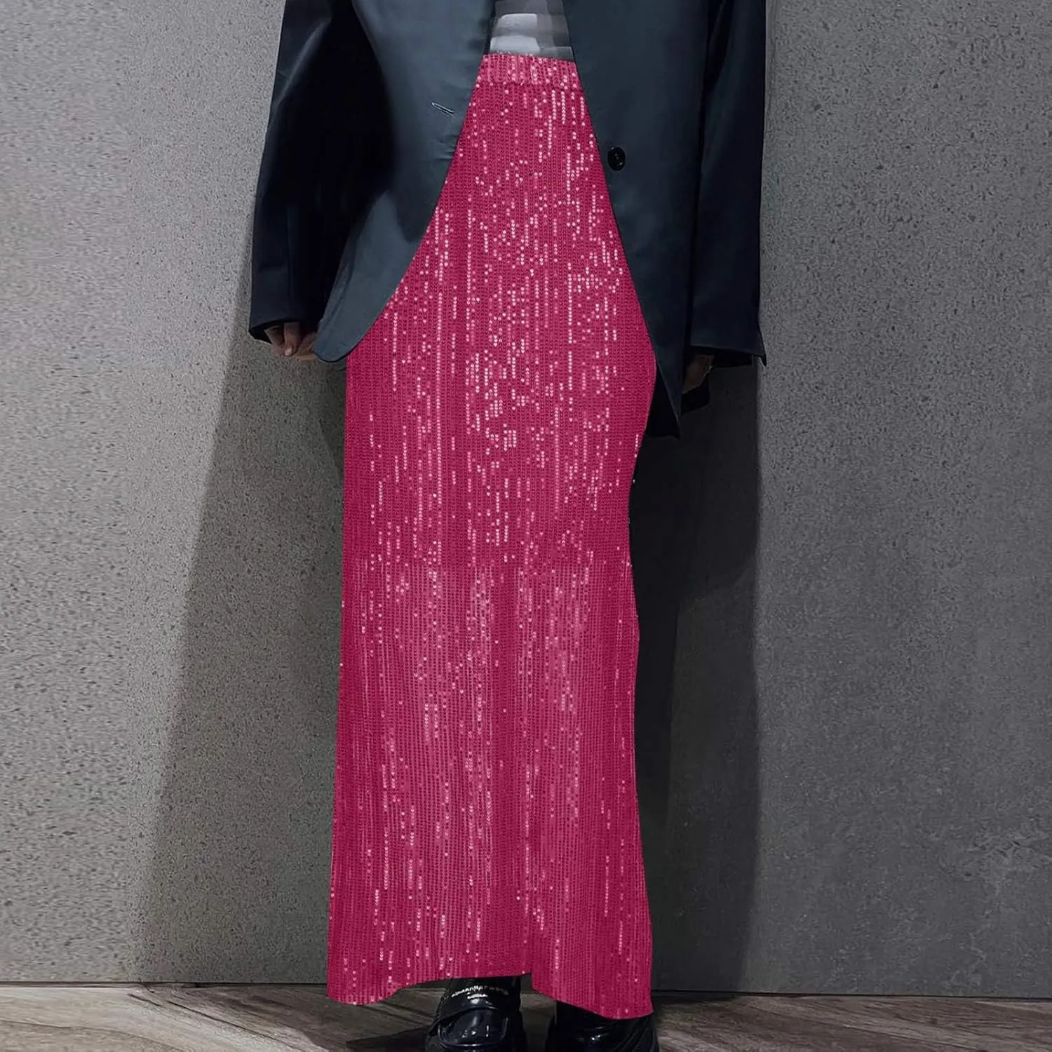 FZYLQY Women's Sparkly Sequin Long Skirt Trendy High Elastic Waist Bodycon Glitter Cocktail Party Club A Line Midi Skirts