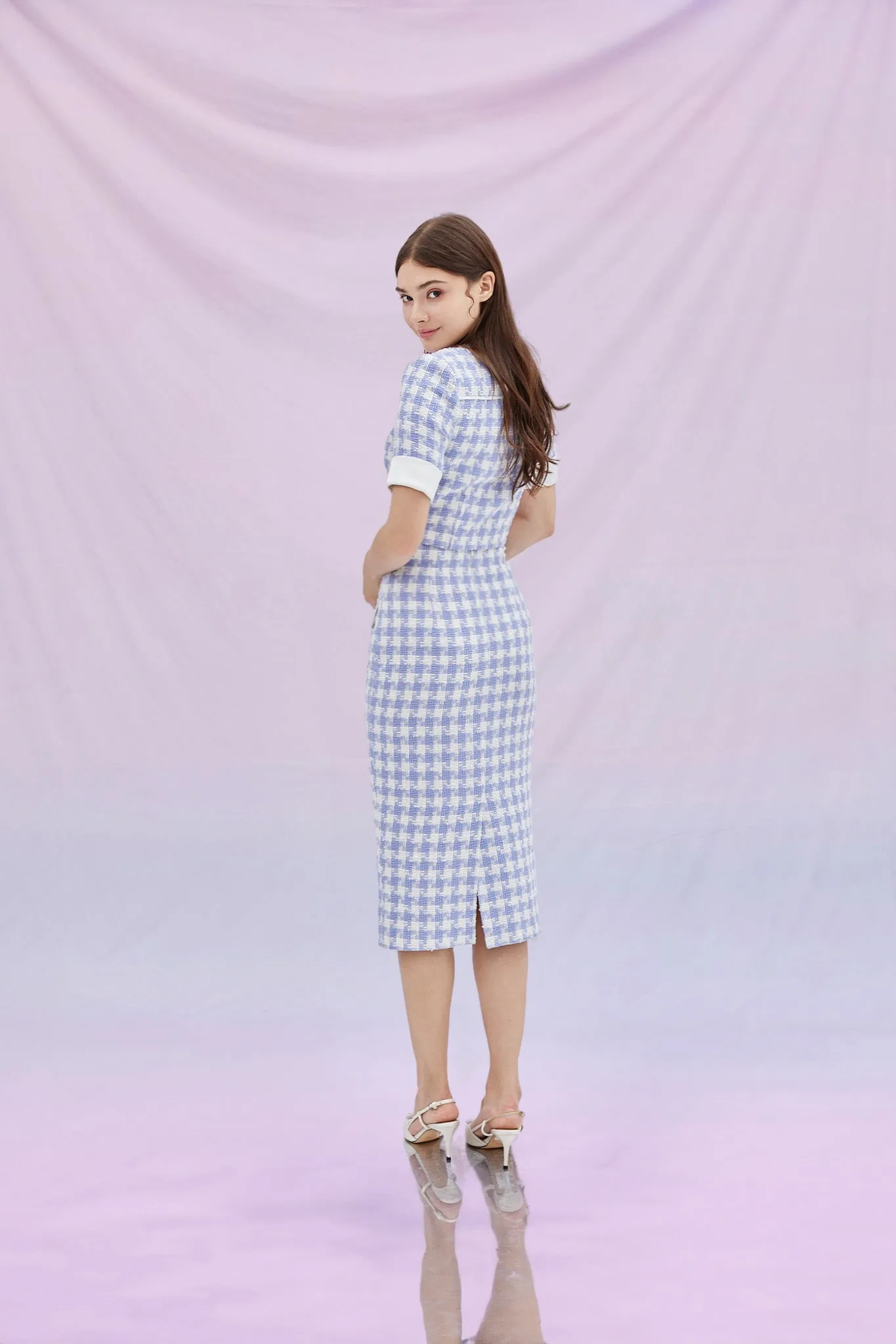 Gazella Purple Checkered Tweed Skirt
